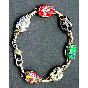 Bracelet Vivid Murano Millefiori Glass Tennis-Style in Silver